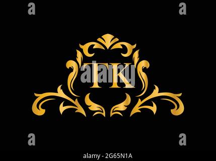 Luxury Alphabet letters TK. Golden Floral alphabet . Monogram initials perfectly for wedding invitations, greeting card, logo, and other design. Stock Vector
