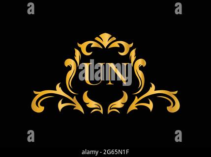 Luxury Alphabet letters UN. Golden Floral alphabet . Monogram initials perfectly for wedding invitations, greeting card, logo, and other design. Stock Vector