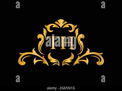 Luxury Alphabet letters TH. Golden Floral alphabet . Monogram initials perfectly for wedding invitations, greeting card, logo, and other design. Stock Vector