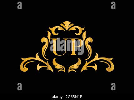 Luxury Alphabet letters UP. Golden Floral alphabet . Monogram initials perfectly for wedding invitations, greeting card, logo, and other design. Stock Vector