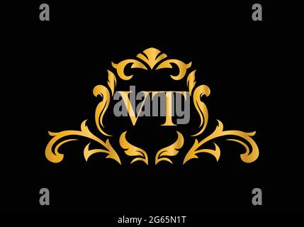 Luxury Alphabet letters VT. Golden Floral alphabet . Monogram initials perfectly for wedding invitations, greeting card, logo, and other design. Stock Vector