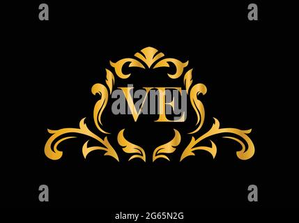 Luxury Alphabet letters VE. Golden Floral alphabet . Monogram initials perfectly for wedding invitations, greeting card, logo, and other design. Stock Vector