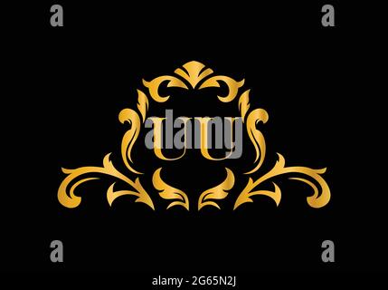 Luxury Alphabet letters UU. Golden Floral alphabet . Monogram initials perfectly for wedding invitations, greeting card, logo, and other design. Stock Vector