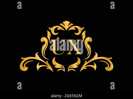 Luxury Alphabet letters UX. Golden Floral alphabet . Monogram initials perfectly for wedding invitations, greeting card, logo, and other design. Stock Vector