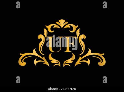 Luxury Alphabet letters UF. Golden Floral alphabet . Monogram initials perfectly for wedding invitations, greeting card, logo, and other design. Stock Vector