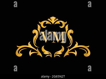 Luxury Alphabet letters VM. Golden Floral alphabet . Monogram initials perfectly for wedding invitations, greeting card, logo, and other design. Stock Vector