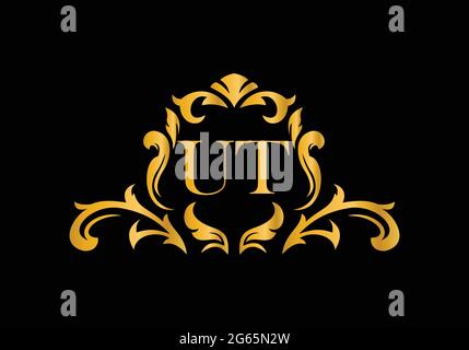 Luxury Alphabet letters UT. Golden Floral alphabet . Monogram initials perfectly for wedding invitations, greeting card, logo, and other design. Stock Vector