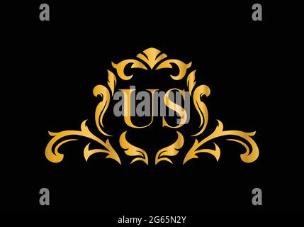 Luxury Alphabet letters US. Golden Floral alphabet . Monogram initials perfectly for wedding invitations, greeting card, logo, and other design. Stock Vector
