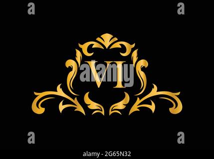 Luxury Alphabet letters VI. Golden Floral alphabet . Monogram initials perfectly for wedding invitations, greeting card, logo, and other design. Stock Vector