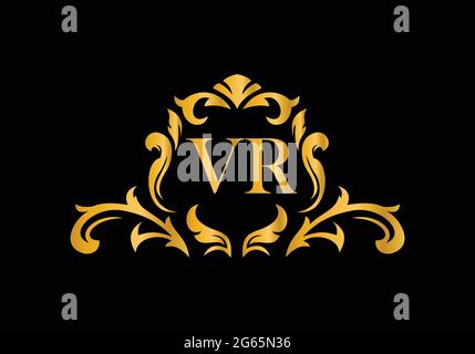 Luxury Alphabet letters VR. Golden Floral alphabet . Monogram initials perfectly for wedding invitations, greeting card, logo, and other design. Stock Vector