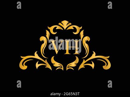 Luxury Alphabet letters VH. Golden Floral alphabet . Monogram initials perfectly for wedding invitations, greeting card, logo, and other design. Stock Vector