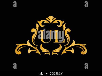 Luxury Alphabet letters UL. Golden Floral alphabet . Monogram initials perfectly for wedding invitations, greeting card, logo, and other design. Stock Vector