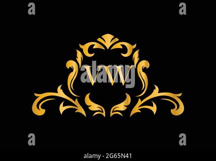 Luxury Alphabet letters VW. Golden Floral alphabet . Monogram initials perfectly for wedding invitations, greeting card, logo, and other design. Stock Vector