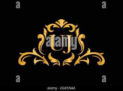 Luxury Alphabet letters UJ. Golden Floral alphabet . Monogram initials perfectly for wedding invitations, greeting card, logo, and other design. Stock Vector
