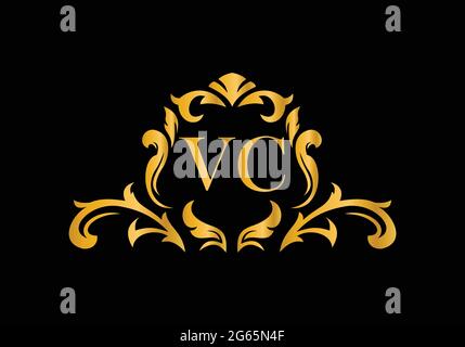 Luxury Alphabet letters VC. Golden Floral alphabet . Monogram initials perfectly for wedding invitations, greeting card, logo, and other design. Stock Vector