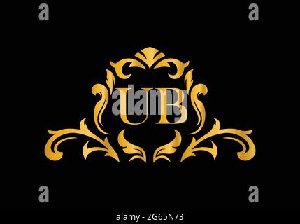 Luxury Alphabet letters UB. Golden Floral alphabet . Monogram initials perfectly for wedding invitations, greeting card, logo, and other design. Stock Vector