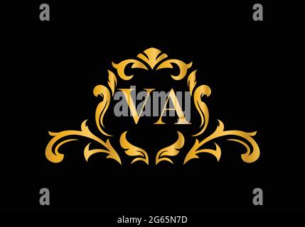 Luxury Alphabet letters VA. Golden Floral alphabet . Monogram initials perfectly for wedding invitations, greeting card, logo, and other design. Stock Vector