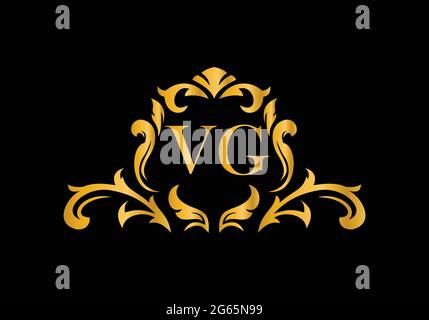 Luxury Alphabet letters VG. Golden Floral alphabet . Monogram initials perfectly for wedding invitations, greeting card, logo, and other design. Stock Vector