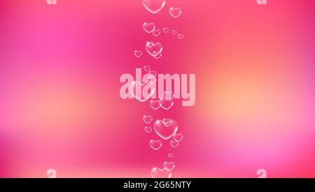 Cute pink background with white heart-shaped soap bubbles for Valentine card. Vector Stock Vector