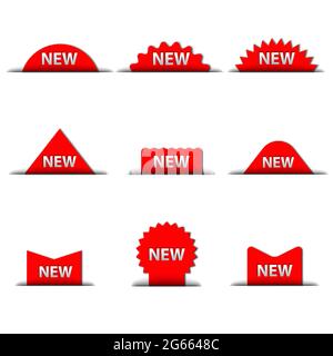 set of different new advertising flags and stickers in red color Stock Vector