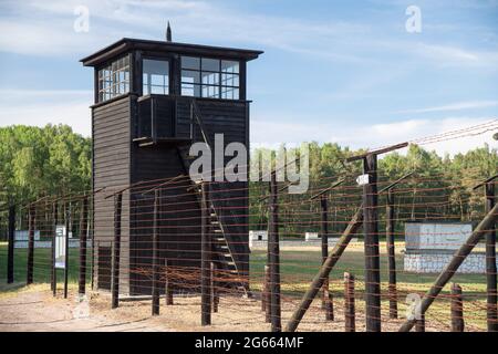 Wooden guard tower in Museum of Stutthof in Sztutowo, Poland. About 65,000 inmates (from 110,000) died in concentration camp KL Stutthof from Septembe Stock Photo