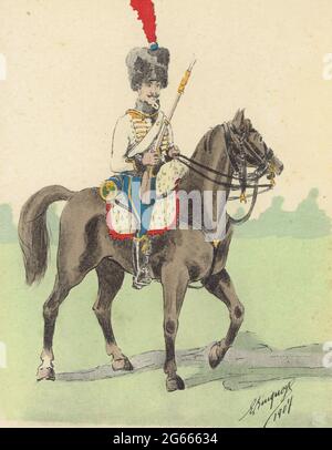 cavalier de la compagnie d'élite du 5e régiment de hussards sous le 1er Empire Stock Photo