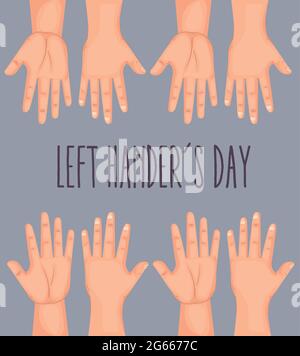 Happy left handers day with hands collection Stock Vector