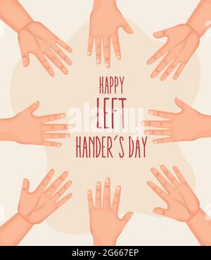 Happy left handers day with hands set Stock Vector