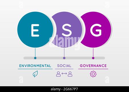 ESG Environmental Social Governance infographic. Business investment analysis model. Socially responsible investing strategy.  Vector illustration Stock Vector