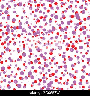 Abstract hand drown polka dots background. White seamless pattern with pink, red circles. Template design for invitation, poster, card, flyer, banner Stock Vector