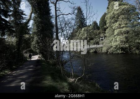 Trail next to the River Ness, near the Ness Islands. Inverness, Scotland. Stock Photo