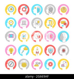 Brainstorming concept colorful linear vector icons set Stock Vector