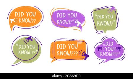 Did you know speech bubble colorful labels set Stock Vector