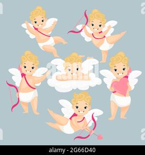 Cute baby amurs flat vector illustrations set Stock Vector