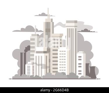Big city air pollution colorful flat vector illustration Stock Vector