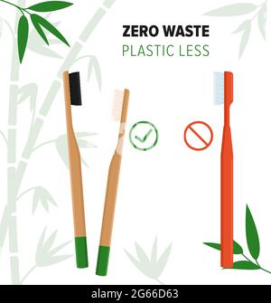 Wooden eco brush colorful flat vector illustration Stock Vector