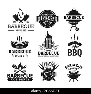 Barbeque party black and whitevector logo set Stock Vector