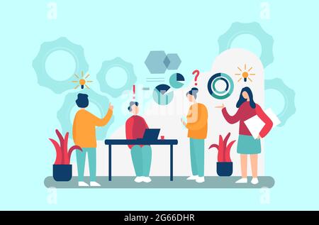 Finding solutions concept vector illustration. Creative workers offering innovative approach cartoon characters. Problem solving, brainstorming idea Stock Vector