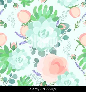 Floral flat vector pastel color seamless pattern Stock Vector