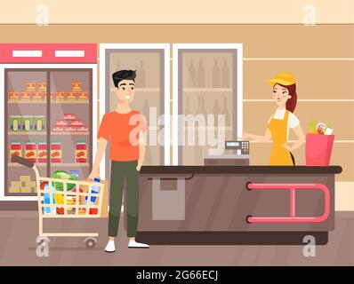 Man doing grocery shopping flat vector illustration Stock Vector
