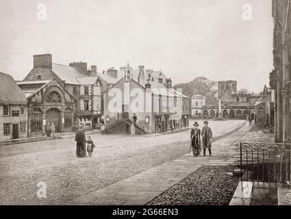 A late 19th century view of the main street in Appleby-in-Westmorland, a market town in the Eden district of Cumbria, England. Appleby as the county town of the historic county of Westmorland was the smallest county town in England. It was known simply as Appleby until 1974, when the council of the successor parish to the borough changed it to preserve the name Westmorland Stock Photo