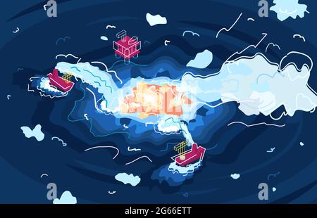 The Gulf of Mexico Was on Fire vector isometric illustration. Eye of fire. Stock Vector