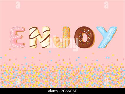 Delicious cookies flat lettering word enjoy vector. Sweet baking cartoon font. Creative gingerbread typography design. Confection stylized capital Stock Vector