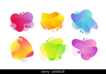 Fluid bubbles abstract illustrations set. Lava lamp, gradient splashes. Stock Vector