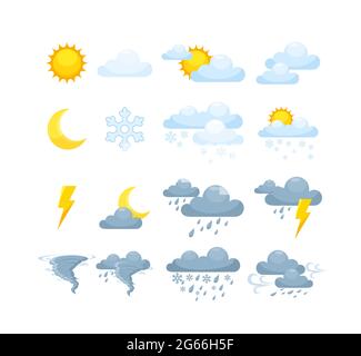 Weather condition sunny, rainy, cloudy thunderstorm day phone display. Stock Vector