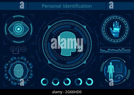 Personal identification flat vector illustration. AI technology research. Neural network, machine learning concept. Smart recognition system Stock Vector