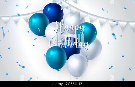 Elegant blue ballon and ribbon Happy Birthday celebration card banner template background Stock Vector