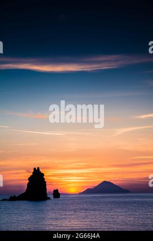 Filicudi volcano at sunset Stock Photo