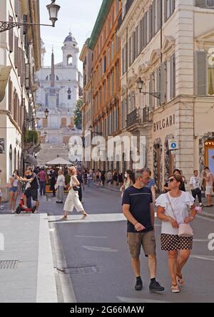Rome, Italy. 3rd July, 2021. People walk on Via dei Condotti in Rome, Italy, on July 3, 2021. The 2021 summer sales season kicked off on Saturday in most regions of Italy. Credit: Jin Mamengni/Xinhua/Alamy Live News Stock Photo