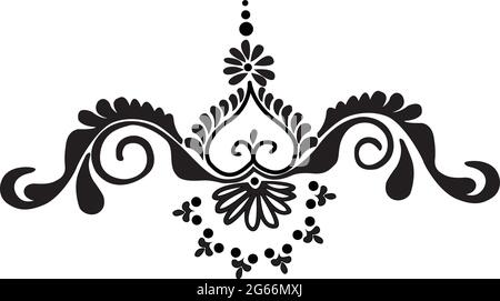 Indian Cultural Beautiful Alpona design concept of floral art isolated on black and white background Stock Vector